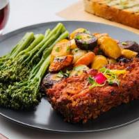 Meatless Loaf Plate · plant-based loaf of garden veggies, black beans and organic quinoa topped with our homemade ...