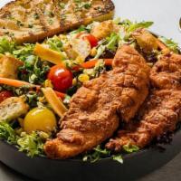 Chicken Tender Salad · two crispy jumbo, hand tossed buttermilk-battered, antibiotic & hormone free, never frozen c...