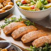 Grilled Salmon Family Meal · grilled ASC certified North Atlantic salmon finished with our housemade honey dijon sauce, c...