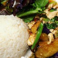 L-Eggplant · Sautéed Eggplant with basil, bell pepper and Thai chili in spicy garlic sauce.