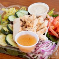 Chicken Breast Salad · Fajita Style Chicken Breast Salad with choice of toppings and dressing on Romaine.