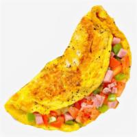 Western Omelette · Three egg omelette with cheddar cheese, ham, onion and bell peppers. Served with buttered to...