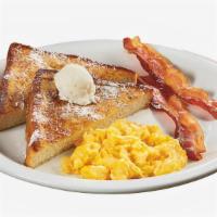 French Toast Combo · Two scrambled eggs, four slices of French toast, and your choice of meat. Served with syrup ...