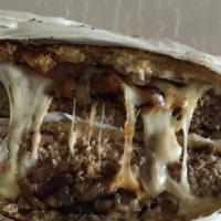 Patti Melt · Half pound burger with Swiss cheese, mayo and grilled onions.