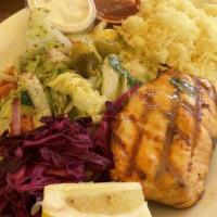 Grilled Salmon · Fresh (never frozen) salmon marinated with extra-virgin olive oil, lemon and oregano. Served...