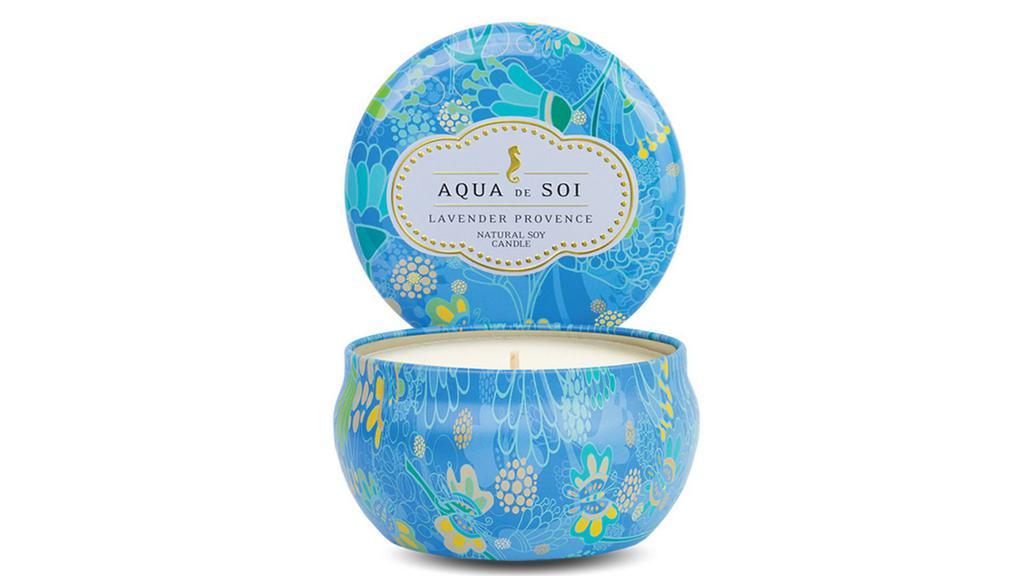 50% Off: Aqua De Soi Natural Soy Candle In Decorative Tin - Lavendar Provence · Soi essential aqua de soi candles - 9 oz fill your home with the luxurious blends of aqua de soi candles! each candle is hand poured, using only the finest ingredients and fragrance oils available. Aqua de soi candles are made with 100% premium soy oil and are not blended with other waxes like many other candles on the market. Inspired by the passion for fragrance, love of exotic travel and strive for clean living. Aqua de soi’ s beautiful packaging and exotic fragrances will create a luxurious environment for everyday living wherever you choose. Scents: agave blossom - a unique blend saguaro cactus blossom, blue agave and desert lily apricot sandalwood