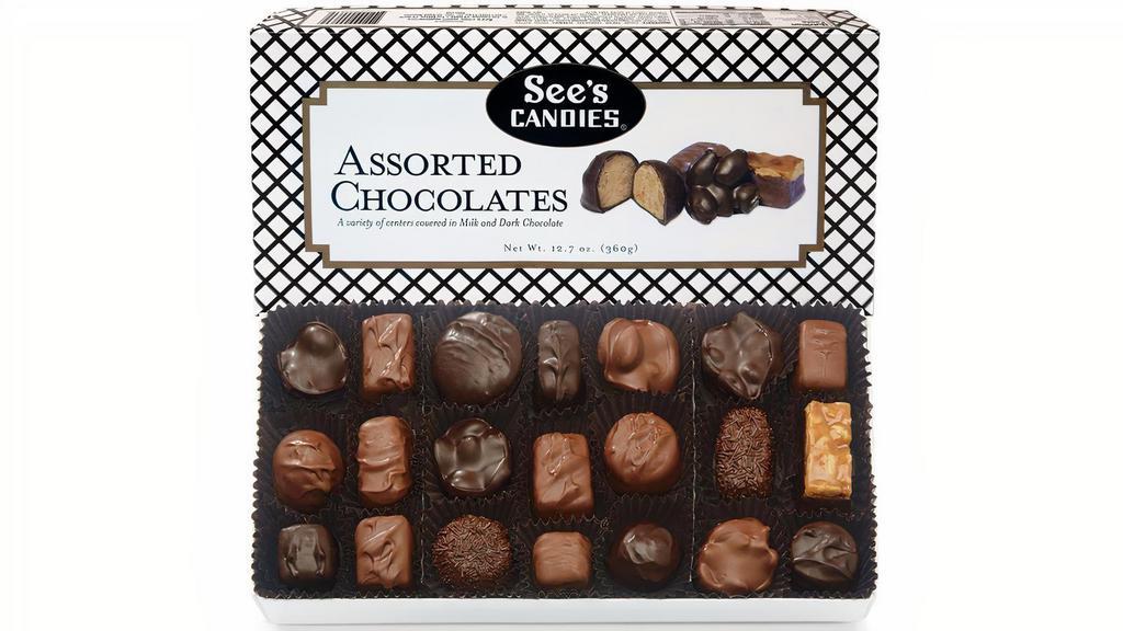 See'S Assorted Chocolates (12.7Oz) · Made Mary See's way. Amazing flavor, with no added preservatives. Beautifully arranged with Bordeaux, chocolate-covered nuts, creamy caramels and more.