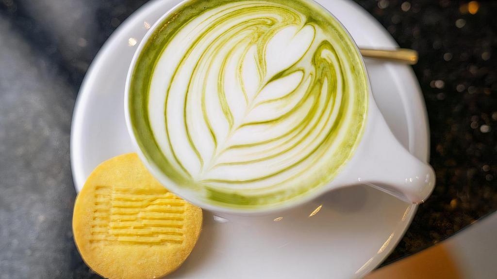 Matcha Green Tea Latte · Japanese Matcha steamed with the milk of your choice.  Can we sweetened upon request.