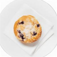 Blueberry Muffin · Blueberry Muffin with butter crumble topping. Contains: Wheat, Milk, Egg, Soy.