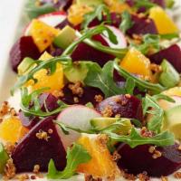 Beet & Avocado Salad · Glazed Beets, Avocado, Fresh Orange, Arugula and Honey-Yogurt Sauce