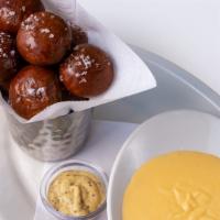 Pretzel Bites With Cheddar Cheese Fondue · Baked Soft and Warm with Cheddar Cheese Sauce and Whole Grain Mustard