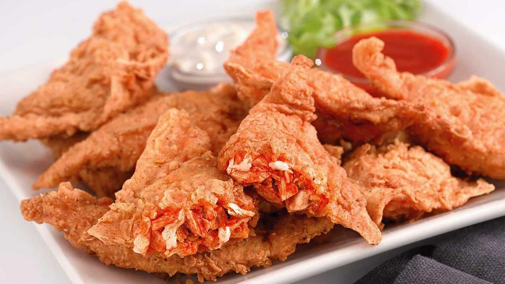Buffalo Blasts® · Chicken, Cheese and Our Spicy Buffalo Sauce all Stuffed in a Spiced Wrapper and Fried until Crisp. Served with Celery Sticks and Blue Cheese Dressing