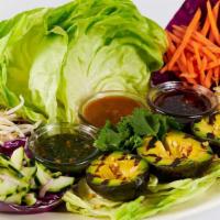 Thai Lettuce Wraps With Grilled Avocado · Create Your Own Thai Lettuce Rolls! Grilled Avocado, Carrots, Bean Sprouts, Coconut Curry No...