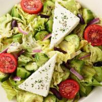 Greek Salad · Feta Cheese, Tomato, Cucumber, Kalamata Olives, Red Onion and Vinaigrette