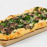 Spinach & Mushroom · With Mozzarella, Parmesan, Garlic, Herbs and Extra Virgin Olive Oil