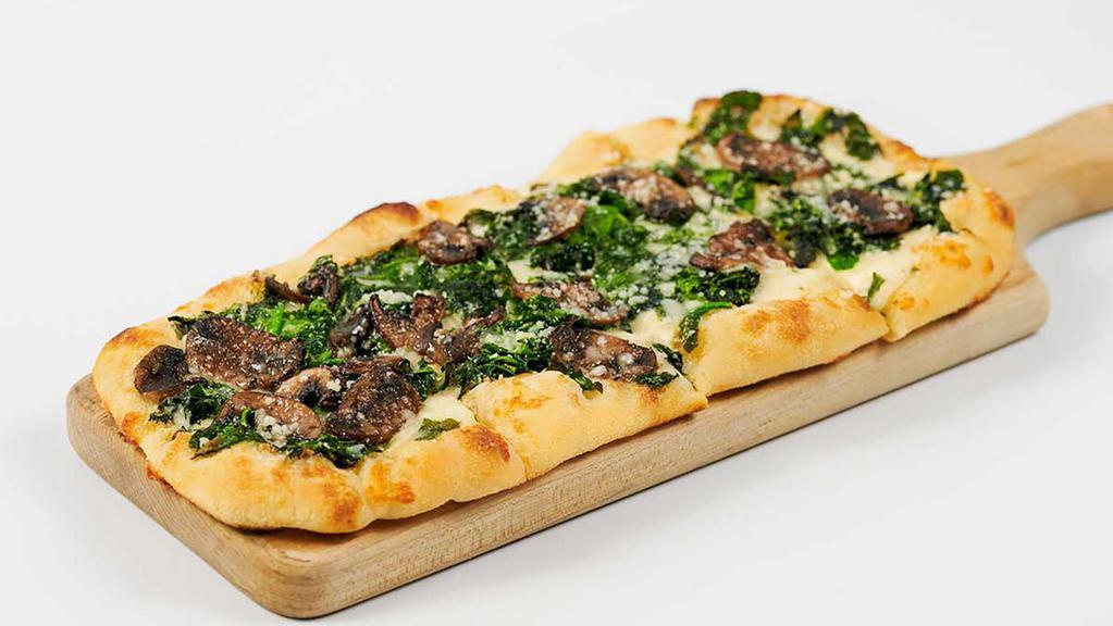 Spinach And Mushroom · With Mozzarella, Parmesan, Garlic, Herbs and Extra Virgin Olive Oil