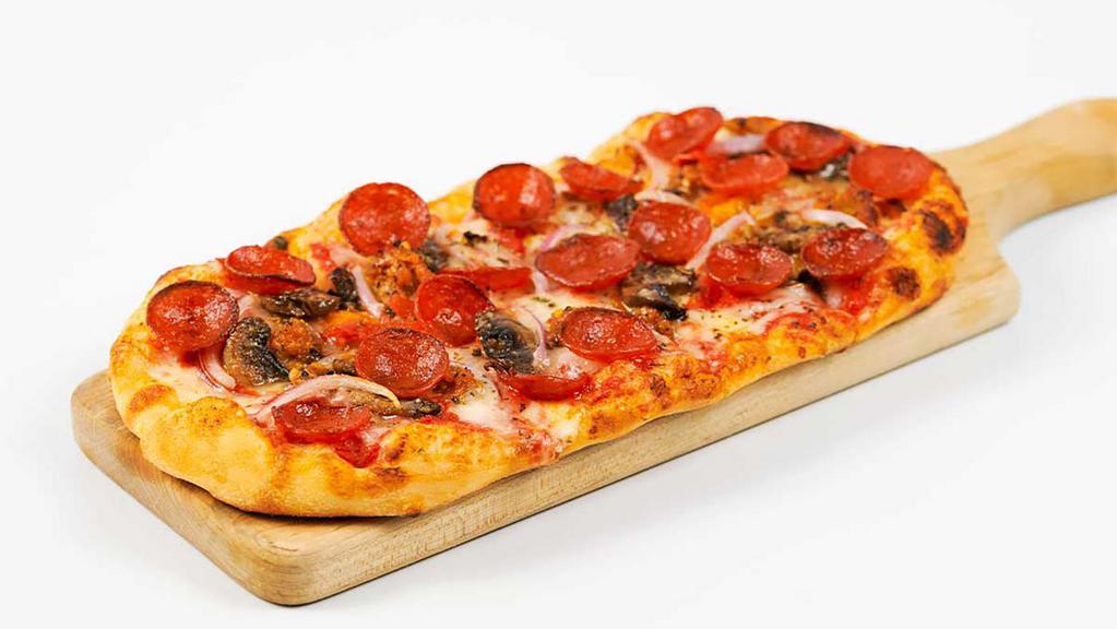 The Everything · Pepperoni, Sausage, Peppers, Onions, Mushrooms, Mozzarella and Tomato Sauce