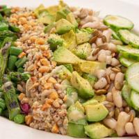 Vegan Cobb Salad · Crisp Lettuce, Grilled Asparagus, Avocado, Roasted Beets, Green Beans, Tomato, Cucumber, Car...