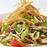 Lunch Santa Fe Salad · Marinated Chicken, Fresh Corn, Black Beans, Cheese, Tortilla Strips, Tomato and Romaine with...