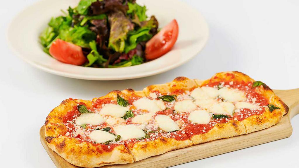Lunch Margherita Flatbread Pizza · Fresh Mozzarella, Basil and Tomato Sauce