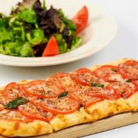 Lunch Fresh Basil, Tomato & Cheese Flatbread Pizza · With Mozzarella, Fontina and Parmesan