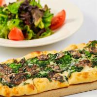 Lunch Spinach & Mushroom Flatbread Pizza · With Mozzarella, Parmesan, Garlic, Herbs and Extra Virgin Olive Oil