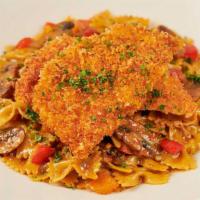 Lunch Louisiana Chicken Pasta · Parmesan Crusted Chicken Served Over Pasta with Mushrooms, Peppers and Onions in a Spicy New...