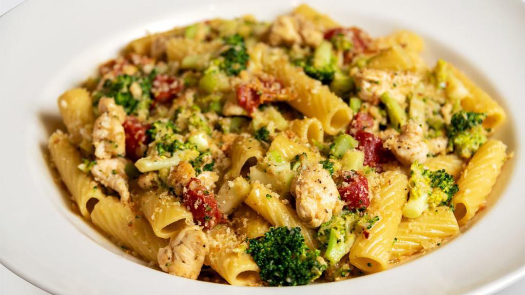 Lunch Chicken & Broccoli Pasta · Rigatoni Pasta Tossed with Sauteed Chicken, Broccoli, Lots of Garlic, Tomatoes, Parmesan and Olive Oil