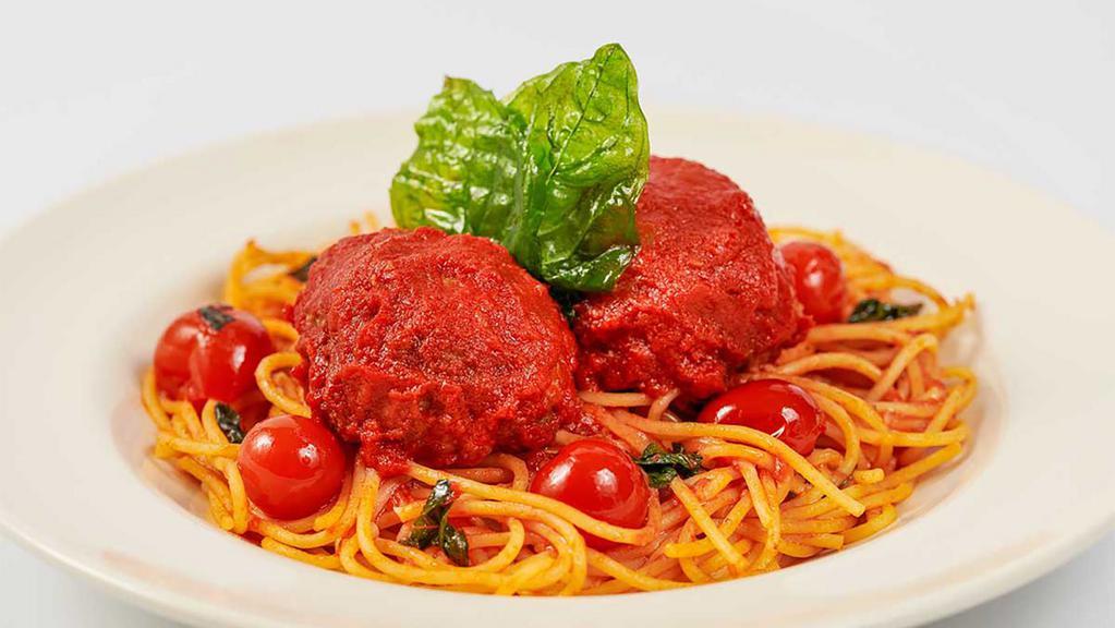 Lunch Spaghetti And Meatballs · Housemade Meatballs Made with Beef, Italian Sausage and Parmesan with Our Tomato Sauce and Basil