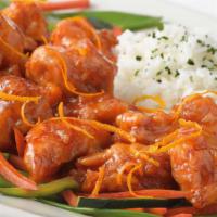 Lunch Orange Chicken · Deep Fried Pieces of Chicken Breast Covered in a Sweet and Spicy Orange Sauce. Served with W...