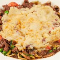 Lunch Shepherd'S Pie · Ground Beef, Carrots, Peas, Zucchini and Onions in a Delicious Mushroom Gravy Covered with a...