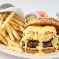 Macaroni And Cheese Burger · Charbroiled and Topped with Our Creamy Fried Macaroni and Cheese Balls and Cheddar Cheese Sa...