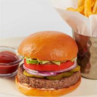 Impossible® Burger · A Delicious Plant-Based Burger with Vegan Melted Cheese, Lettuce, Tomato, Pickles, Onion and...