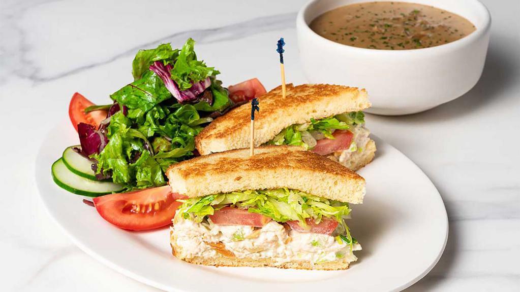 Renee'S Chicken-Almond Salad Sandwich Special · One-Half of a Chicken-Almond Salad Sandwich, a Cup of Our Soup and a Small Green Salad