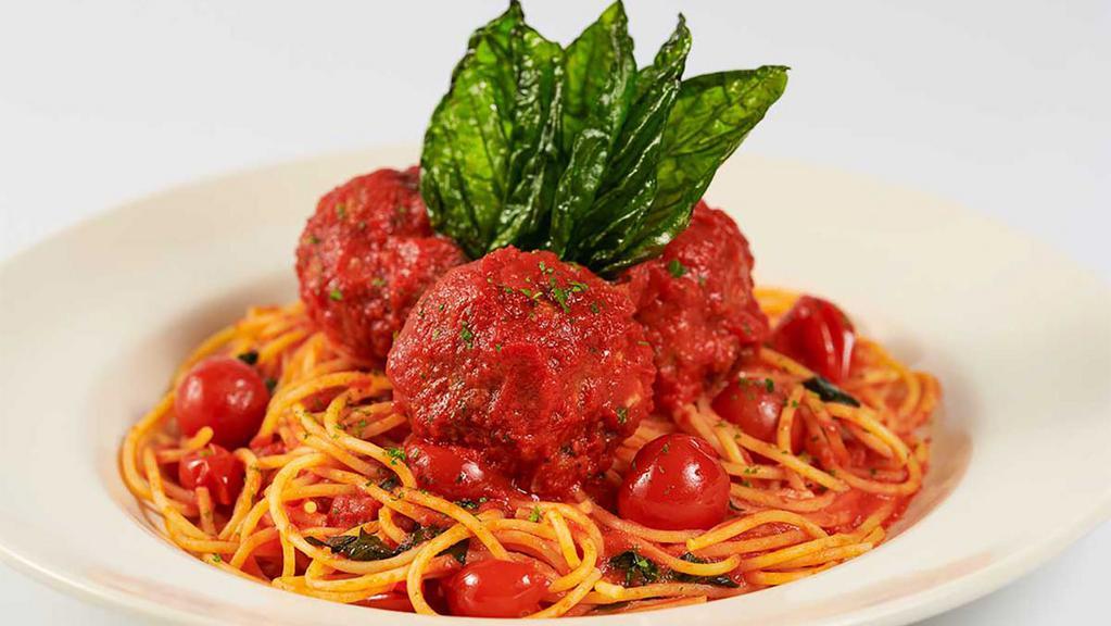 Spaghetti And Meatballs · Housemade Meatballs Made with Beef, Italian Sausage and Parmesan with Our Tomato Sauce and Basil