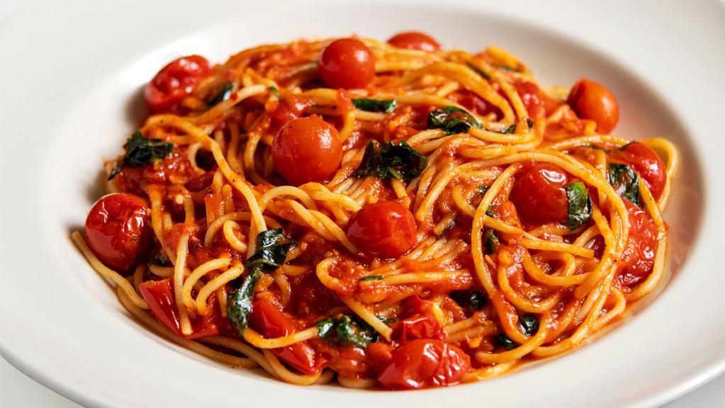 Pasta Pomodoro · Spaghetti Tossed with Our Housemade Marinara Sauce, Cherry Tomatoes and Fresh Basil