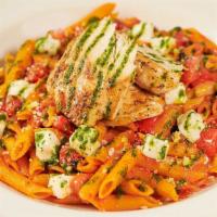 Tomato Basil Pasta · Grilled Chicken, Fresh Mozzarella, a Touch of Garlic and Penne Pasta. Light and Fresh (Full-...