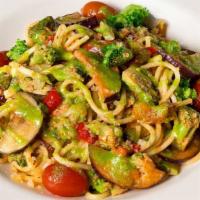 Evelyn's Favorite Pasta · Penne Pasta Tossed with Broccoli, Oven-Dried Tomato, Zucchini, Roasted Eggplant, Peppers, Ar...