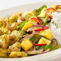 Thai Coconut-Lime Chicken · Tender Pieces of Chicken, Snow Peas, Shiitake Mushrooms, Onions and Garlic in a Thai Coconut...
