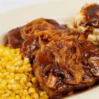 Famous Factory Meatloaf · Served with Mashed Potatoes, Mushroom Gravy, Grilled Onions and Fresh Buttered Corn