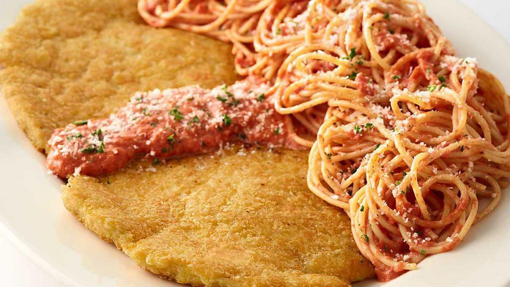 Crusted Chicken Romano · Breast of Chicken Coated with a Romano-Parmesan Cheese Crust. Served with Pasta in a Light Tomato Sauce