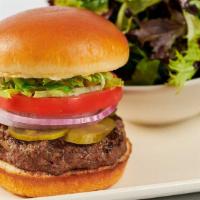Skinnylicious® Hamburger · Our Hamburger on a Toasted Bun with Lettuce, Tomato, Onion, Pickles and Mayonnaise. Served w...