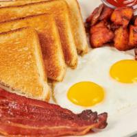 Farm Fresh Eggs With Old Smokehouse® Bacon · Two Farm Fresh Cage Free Eggs Served with Potatoes or Tomatoes, Toast, Bagel or English Muff...