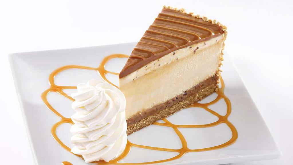 Salted Caramel Cheesecake · Caramel Cheesecake and Creamy Caramel Mousse on a Blonde Brownie all Topped with Salted Caramel