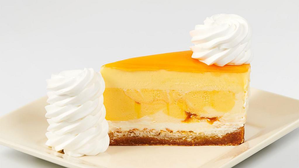 Mango Key Lime Cheesecake** · Topped with Mango Mousse on a Vanilla Coconut Macaroon Crust