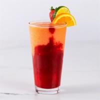 Peach Smoothie · Crushed Peaches and Juice All Blended with Ice and Swirled with Raspberry