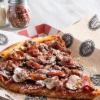 Mary's Slice · Salami, pepperoni, cotto salami, mushrooms, Italian sausage, mozzarella, pizza sauce.