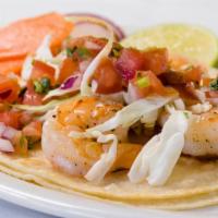 Shrimp Taco · Shrimp, pico de gallo, hot or mild sauce, cabbage