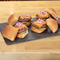 Minis · all-natural beef* • tillamook cheddar • pickles • red onions • the counter relish • mini haw...