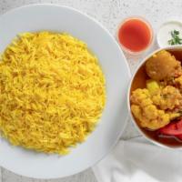 Cauliflower & Potato · Served with Basmati Rice, Salad, and Naan Bread